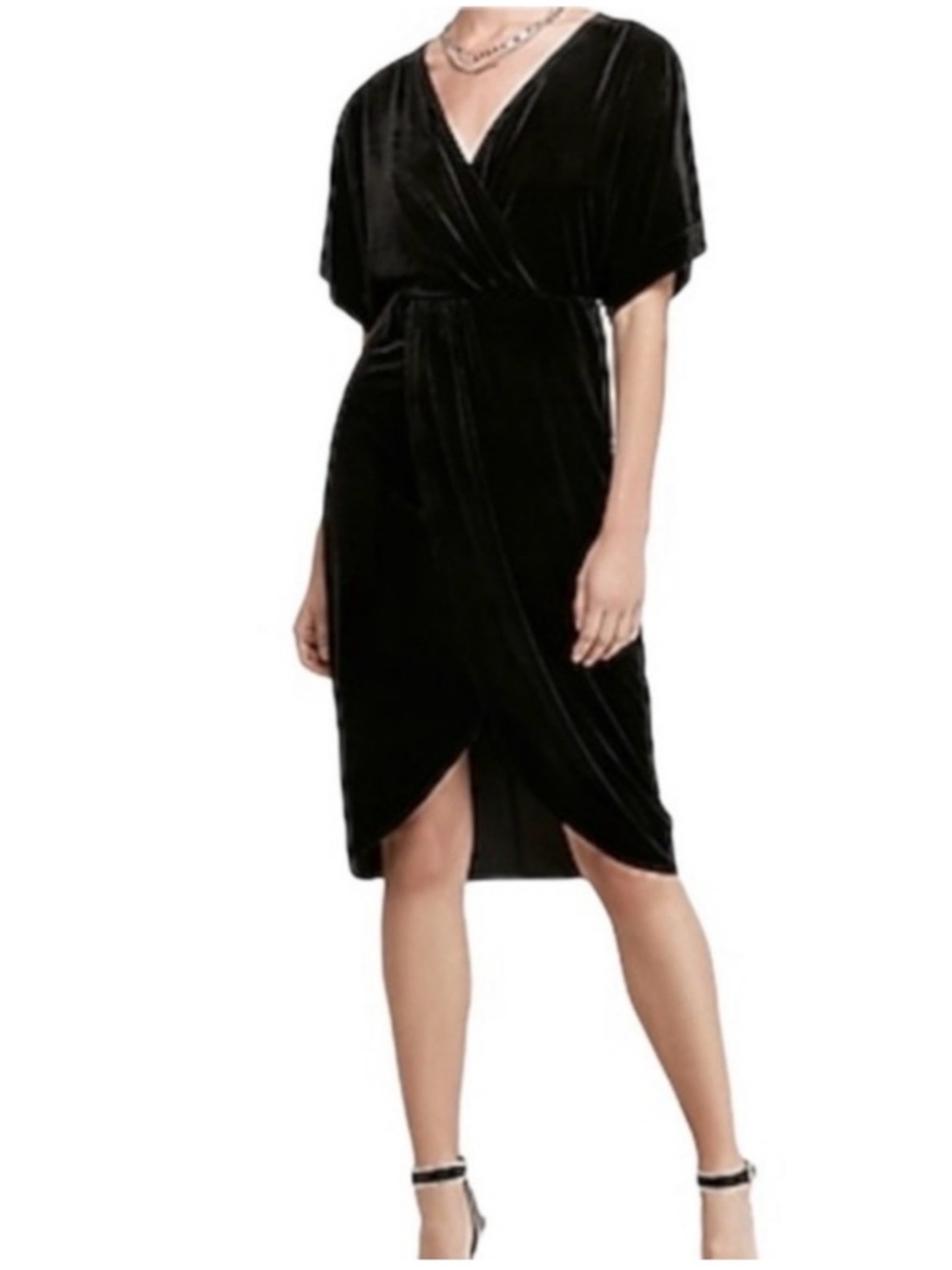 Express Black Velvet Kimono Sleeve Faux Wrap Dress